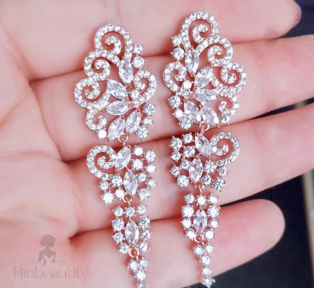 Verna Cubic Zirconia Wedding Earrings Silver And Rose Gold Options