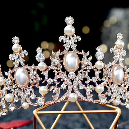 Versailles French Glamour Pearl Wedding Tiara Silver And Rose Gold Options