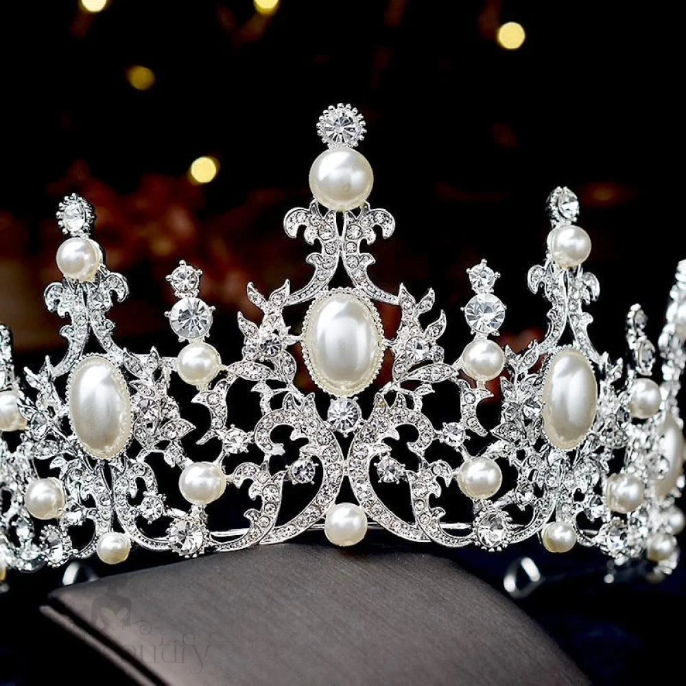 Versailles French Glamour Pearl Wedding Tiara Silver And Rose Gold Options