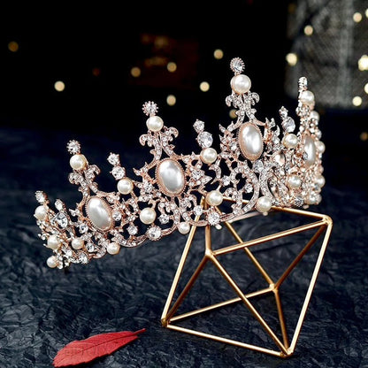 Versailles French Glamour Pearl Wedding Tiara Silver And Rose Gold Options