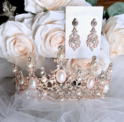 Versailles French Glamour Pearl Wedding Tiara Silver And Rose Gold Options