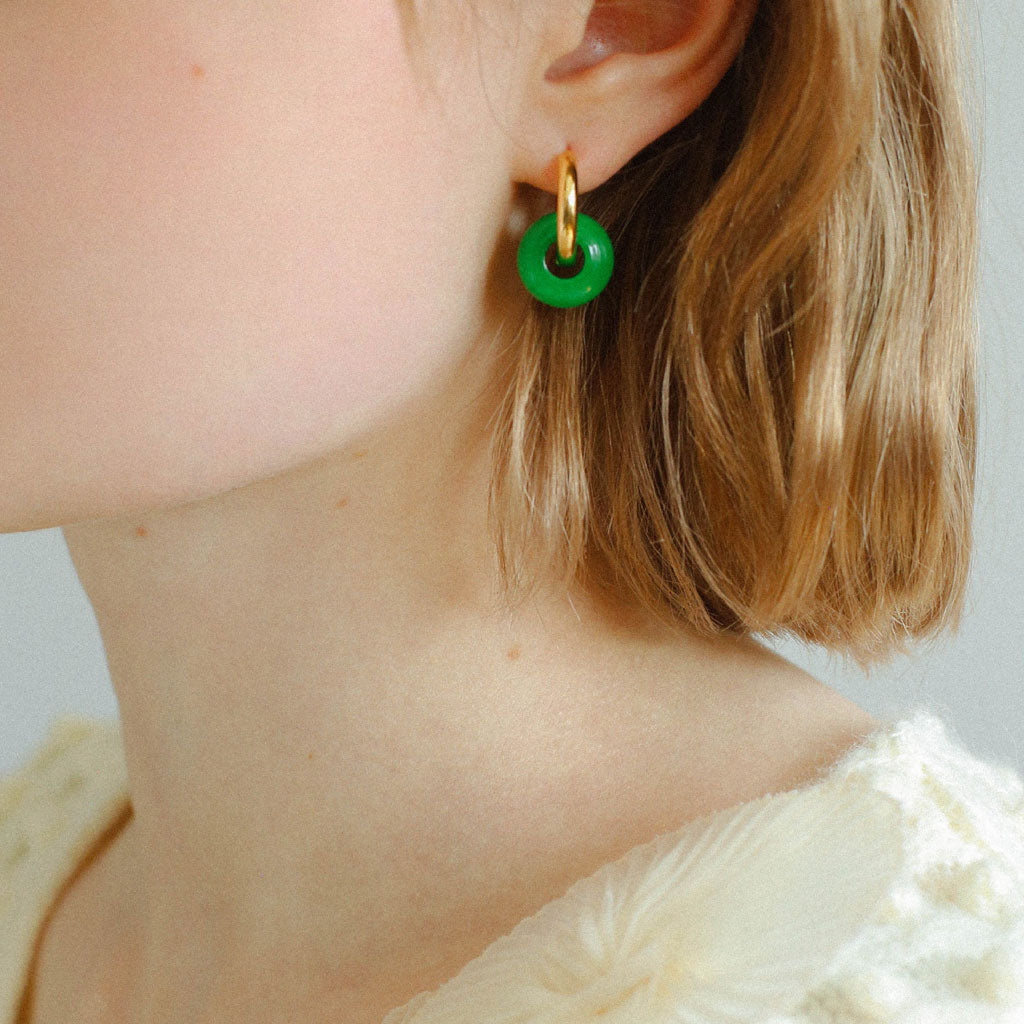 Two Tone 18K Gold Plated Hinge Double Hoop Earrings Green / One Size