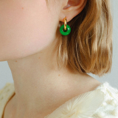 Two Tone 18K Gold Plated Hinge Double Hoop Earrings Green / One Size