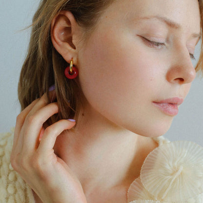 Two Tone 18K Gold Plated Hinge Double Hoop Earrings Red / One Size