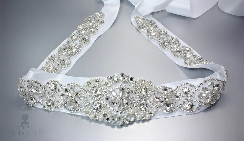 Victoria Silver Crystal Bridal Sash