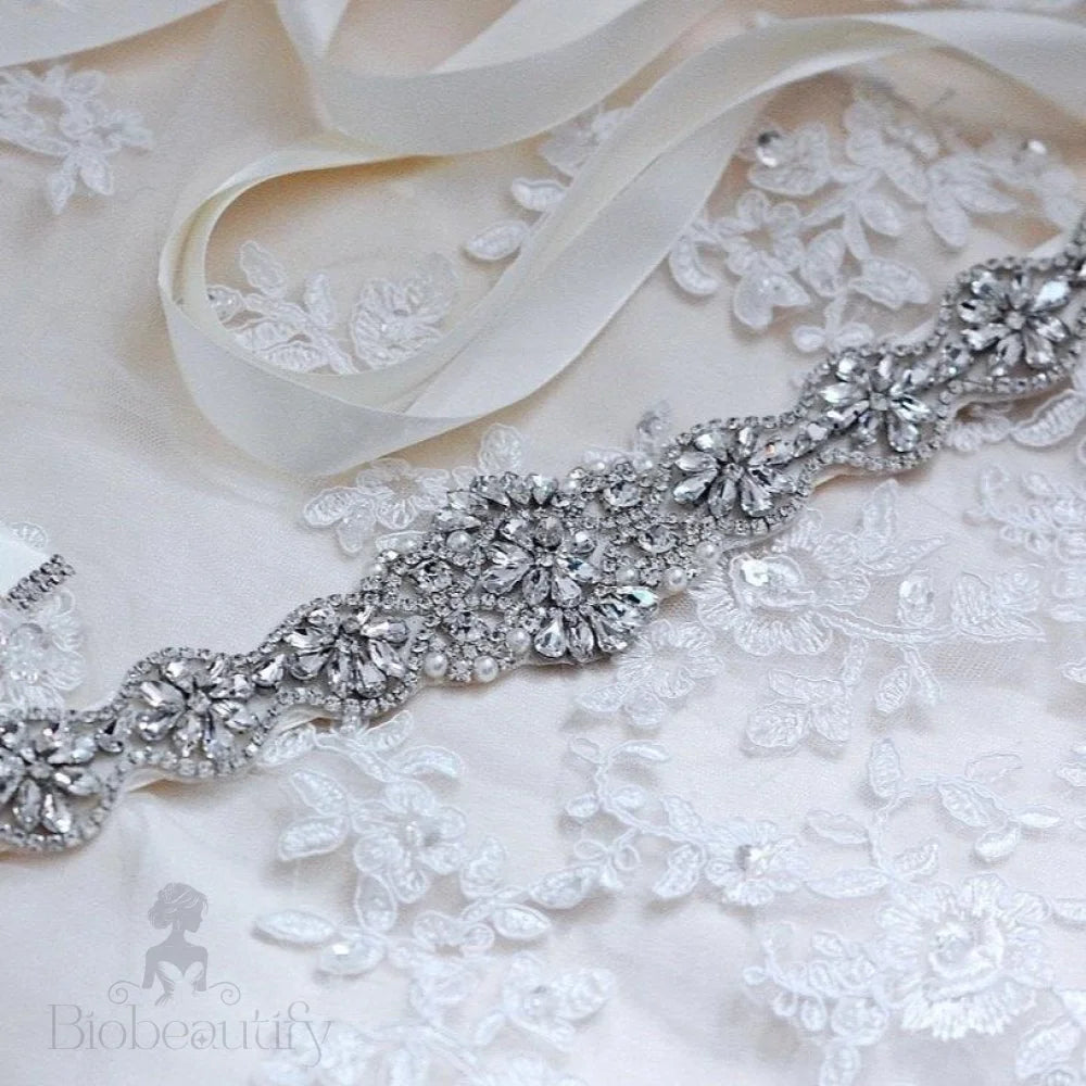 Victoria Silver Crystal Bridal Sash