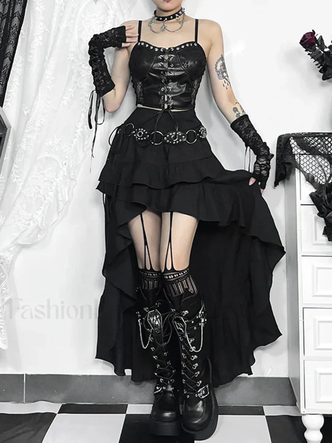 Victorian Inspired SteamRetro Gothic Hi Low Lace Party Skirt