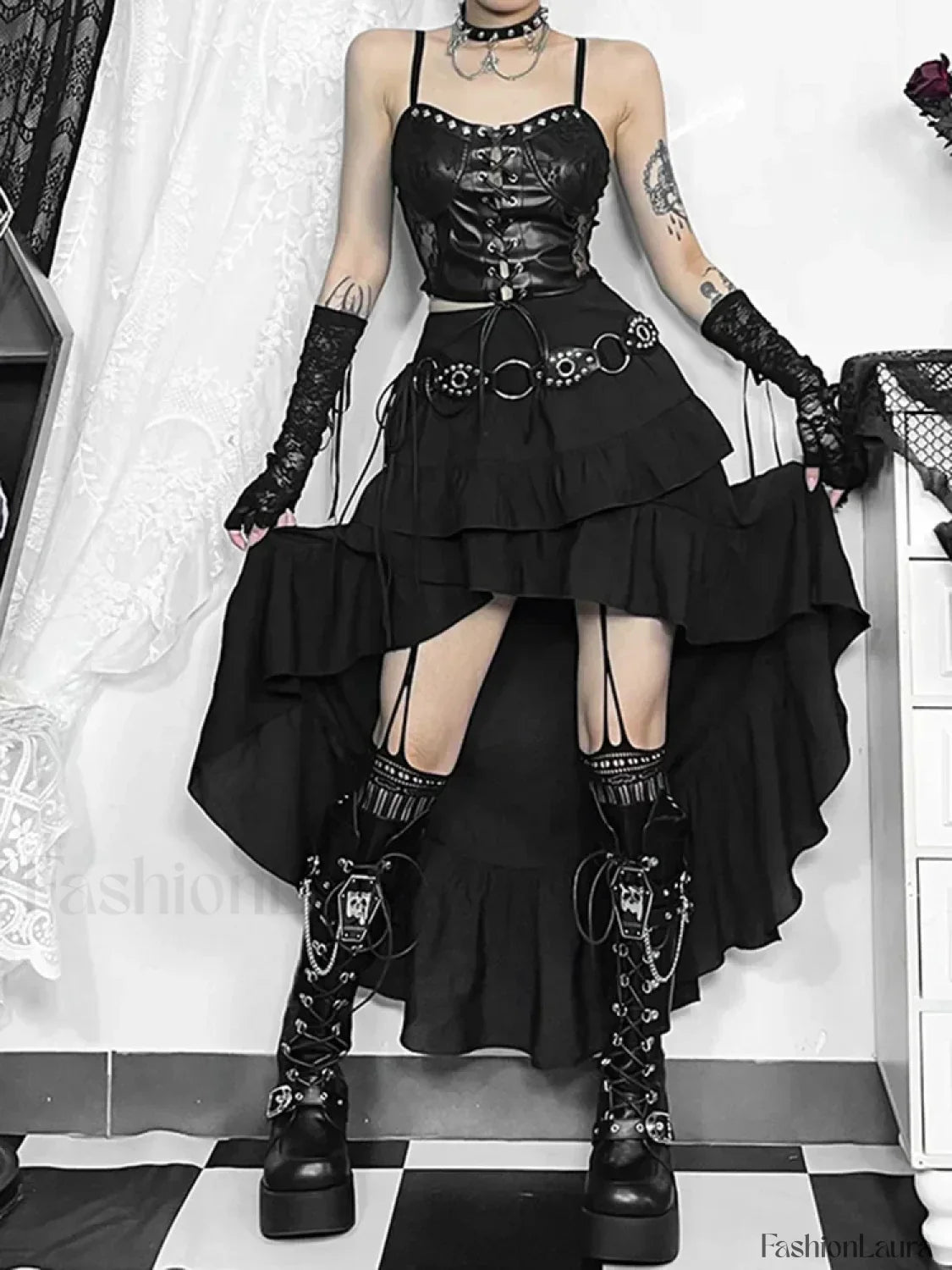 Victorian Inspired SteamRetro Gothic Hi Low Lace Party Skirt