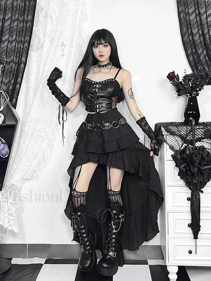 Victorian Inspired SteamRetro Gothic Hi Low Lace Party Skirt Black / S