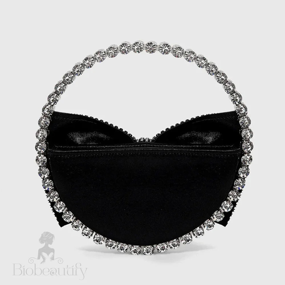 Vintage Crystal Bow Velvet Clutch Bag - Black