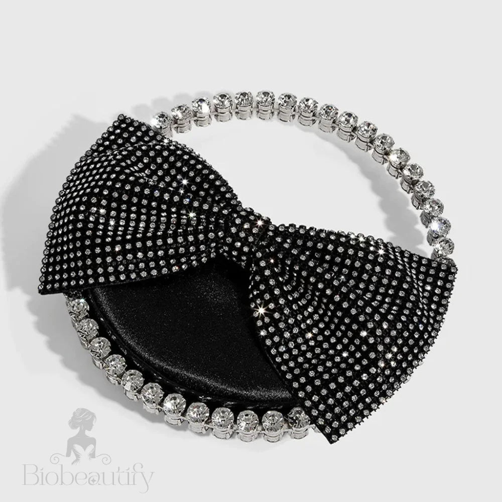 Vintage Crystal Bow Velvet Clutch Bag - Black