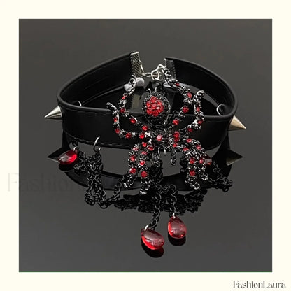 Vintage Dark Punk Spider Tassel Necklace BLACK