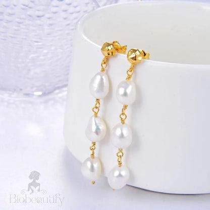 Vintage Dripping Pearl Linked Drop Earrings White