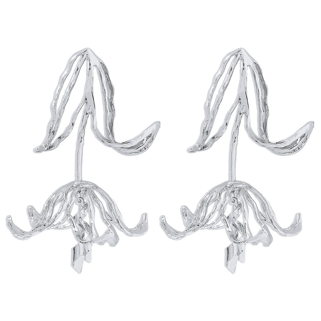 Exaggerated Tulip Flower Drop Earrings In Vintage Polished Plating Silver / One Size