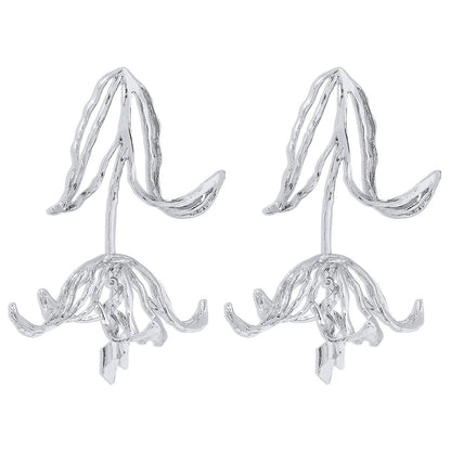 Exaggerated Tulip Flower Drop Earrings In Vintage Polished Plating Silver / One Size