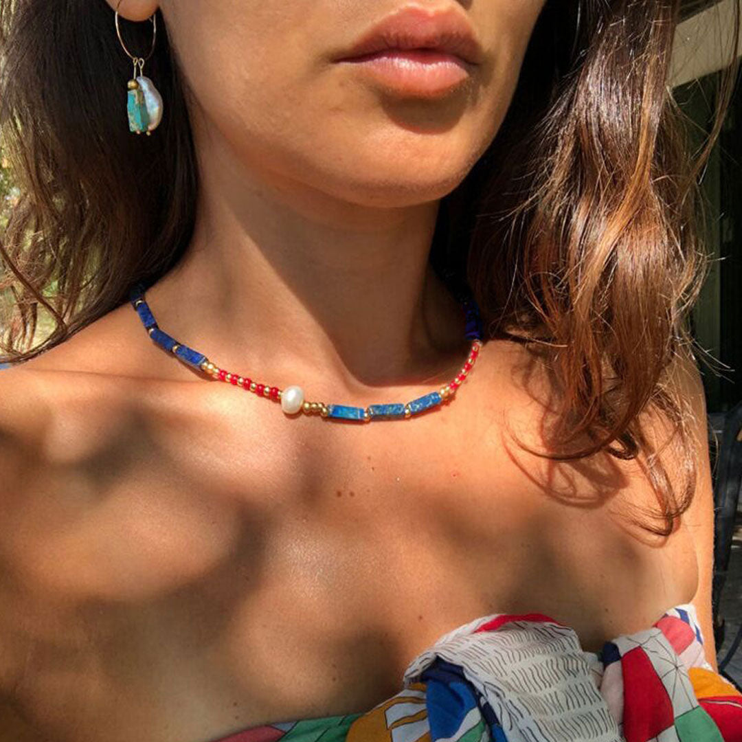 Klein Blue Vintage Faux Baroque Pearl And Beaded Choker Necklace One Size /