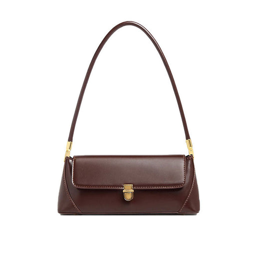 Gold Tone Buckle Flap Leather Baguette Bag - Chocolate One Size /