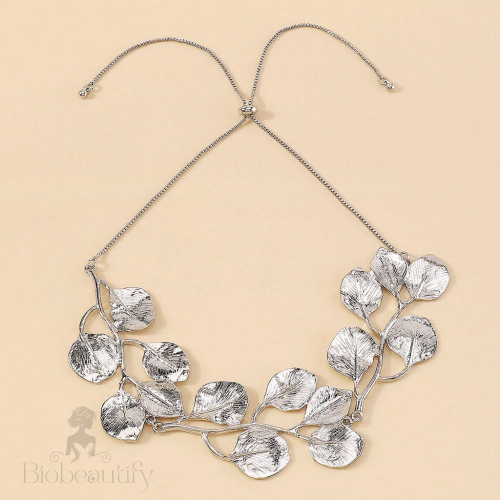 Vintage Leaf Shaped Box Chain Necklace