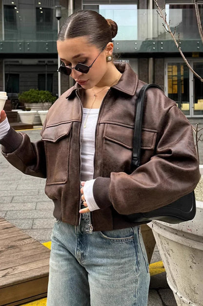 Vintage Maillard Bomber Lapel Leather Jacket Brown / S