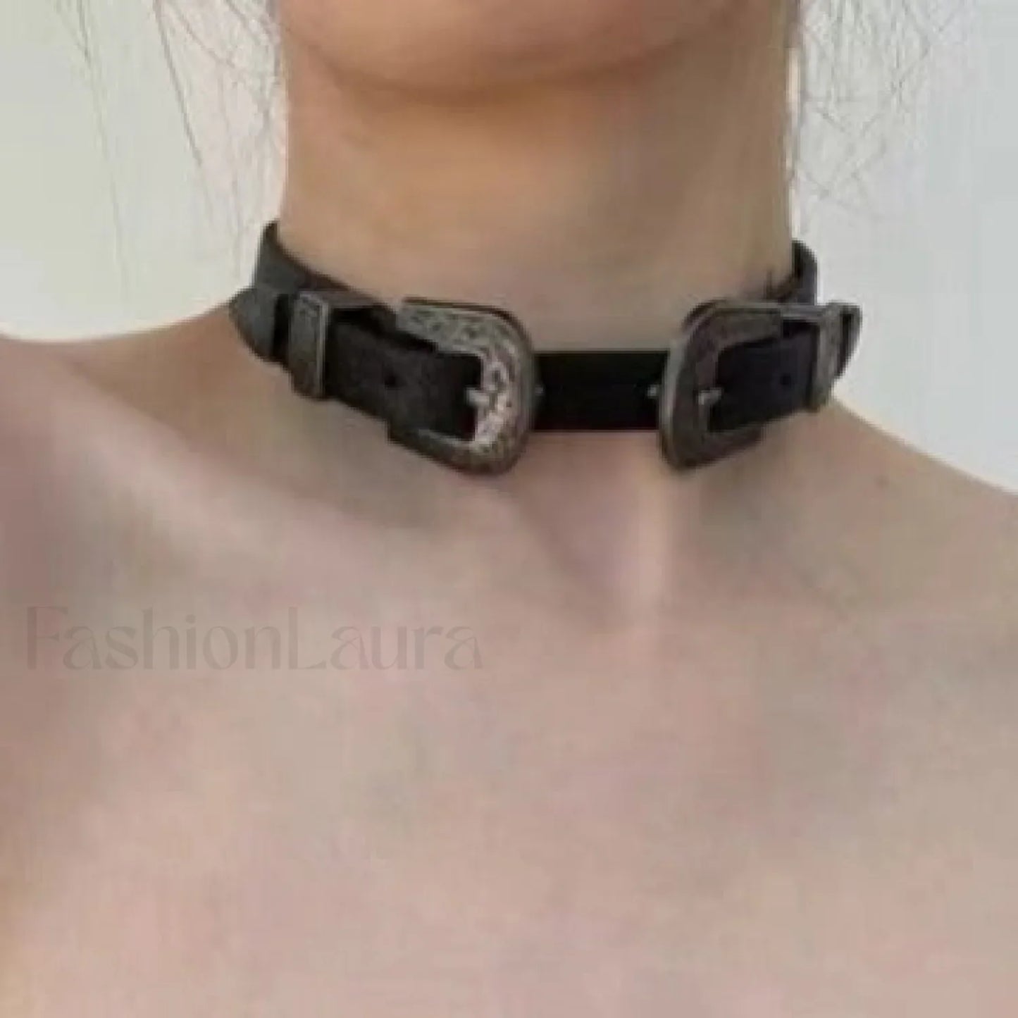 Vintage Metal Leather Y2K Gender Neutral Choker Necklace BLACK