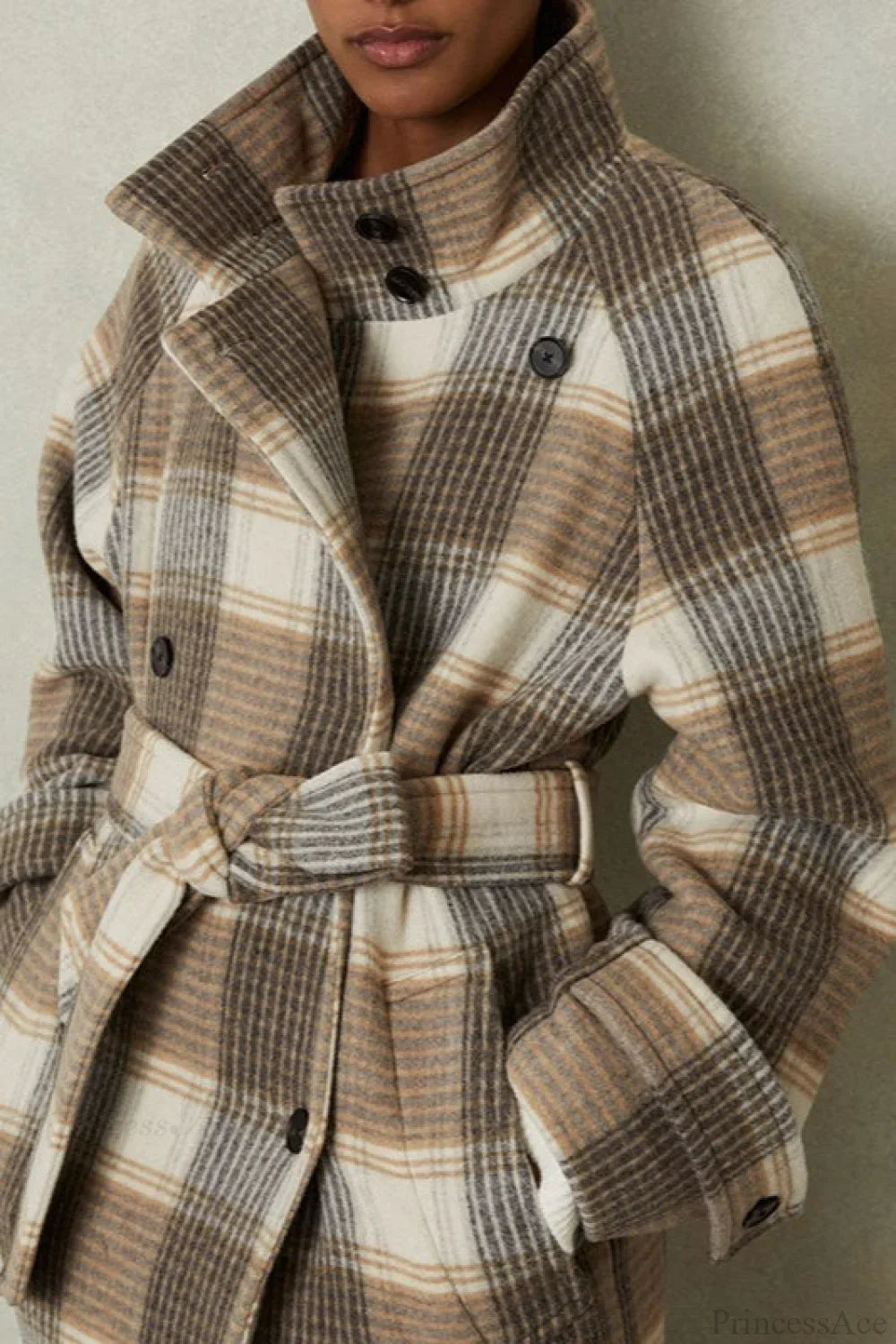 Vintage Plaid Belted Wool Coat