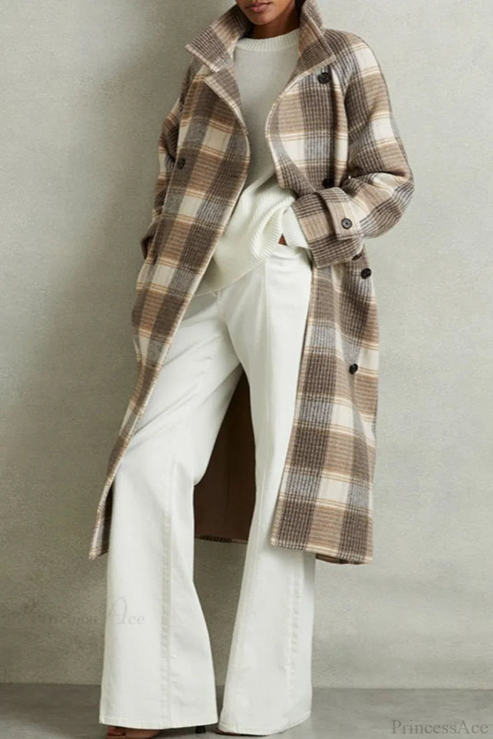 Vintage Plaid Belted Wool Coat Camel / S