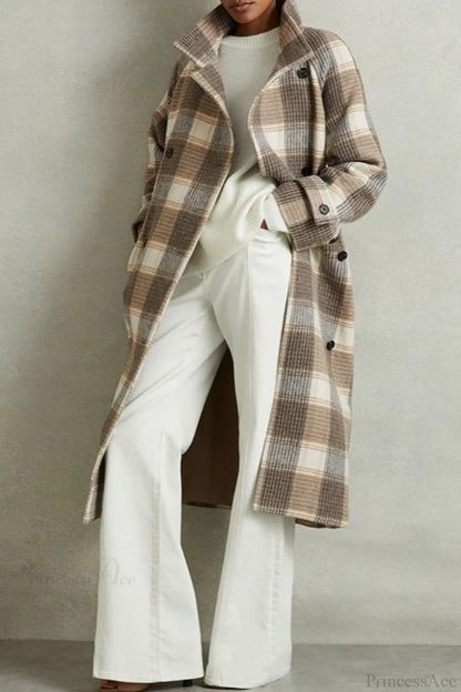 Vintage Plaid Belted Wool Coat Camel / S