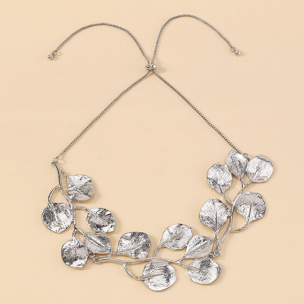 Vintage Leaf Shaped Box Chain Necklace
