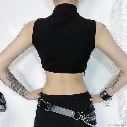 Vintage Sexy Goth Moon Lace See Through Sleeveless Crop Top