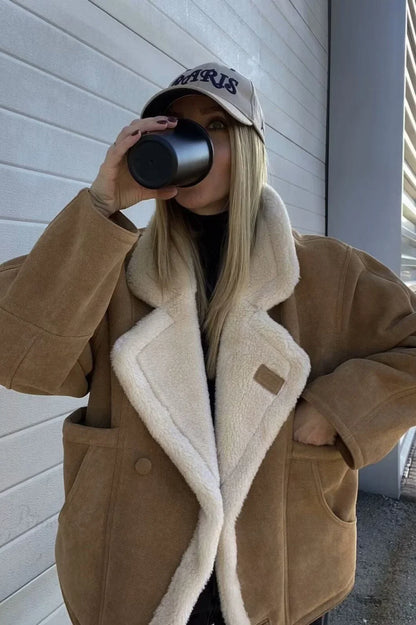 Vintage Sherpa Loose Warm Coat Khaki / S