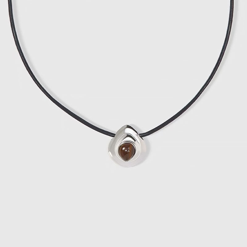 Sterling Silver Plated Vintage Serpentine Pendant Leather Necklace Brown / One Size