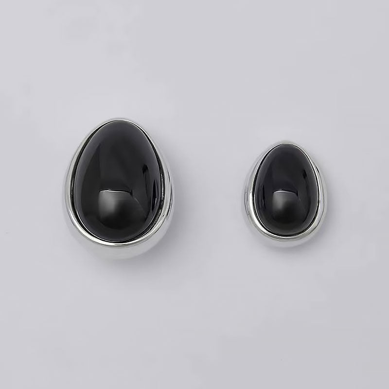 Two Tone Onyx And Sterling Silver Pebble Stud Earrings Black / Small