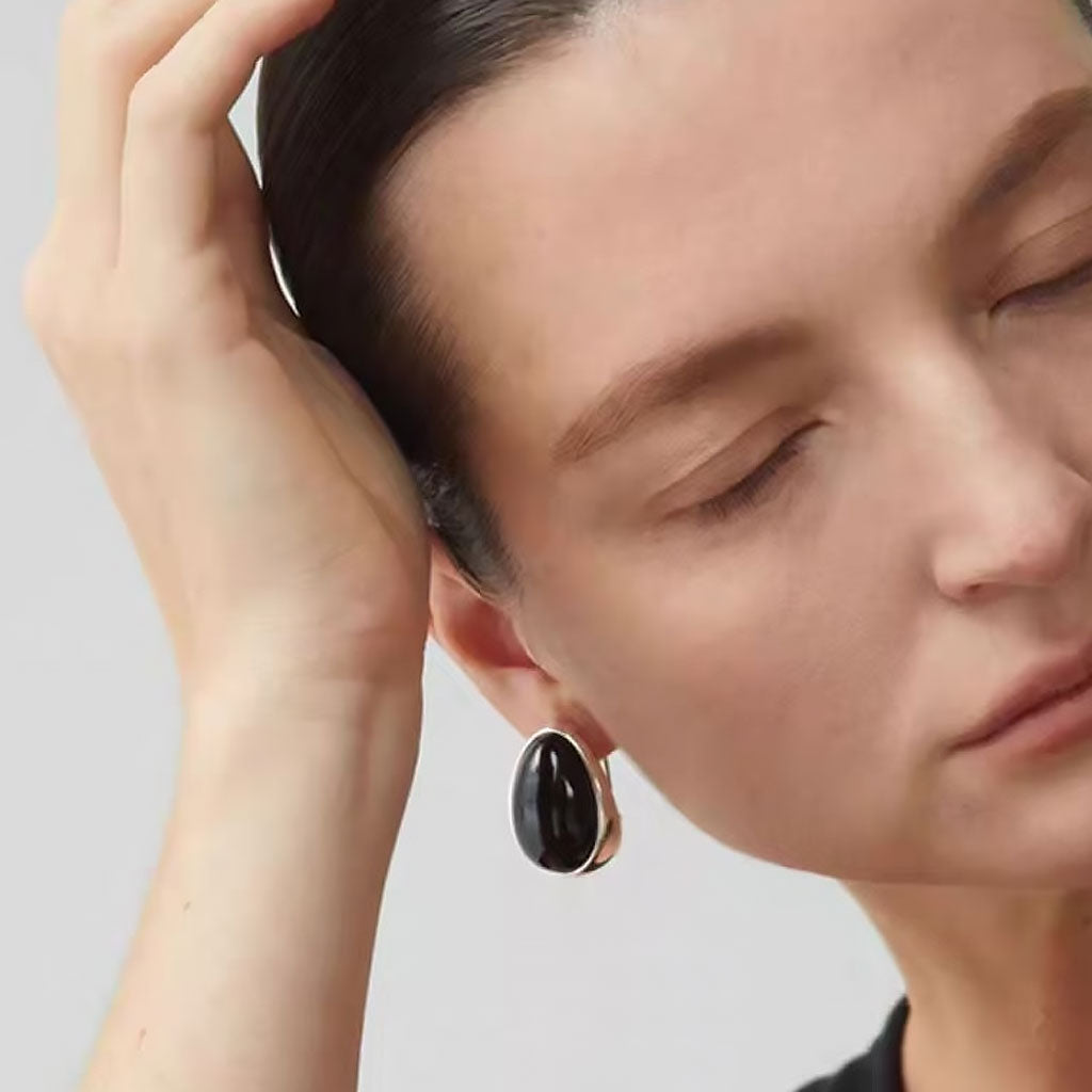 Two Tone Onyx And Sterling Silver Pebble Stud Earrings