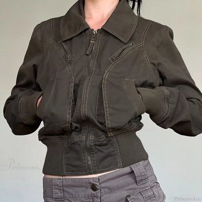 Vintage Utility Zip Slim Fit Pocket Jacket Army green / S