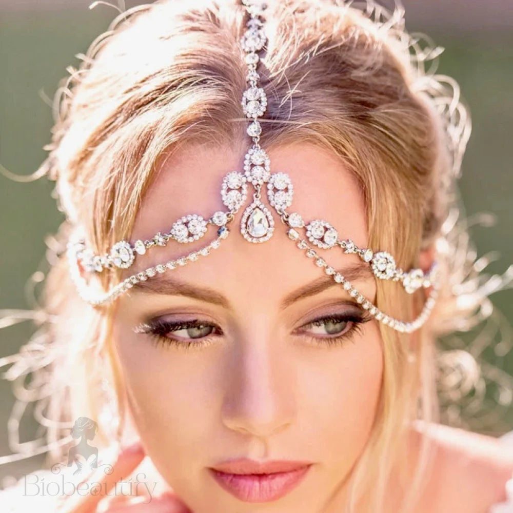 Virginia Crystal Bridal Forehead Accessory Silver Gold Options