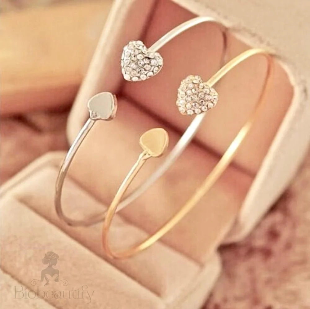 Vivian Delicate Heart Bangle Bracelet Silver And Rose Gold Options