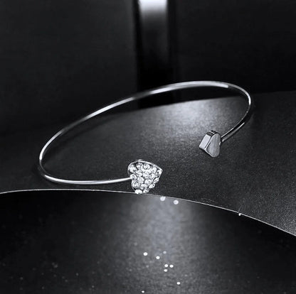 Bridal Party Gifts - Delicate Heart Bangle Bracelet - Available in Silver and Rose Gold