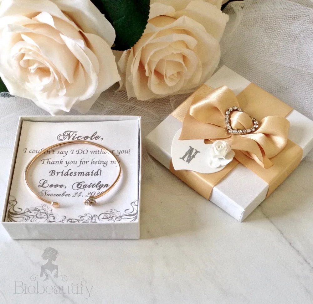 Bridal Party Gifts - Delicate Heart Bangle Bracelet - Available in Silver and Rose Gold