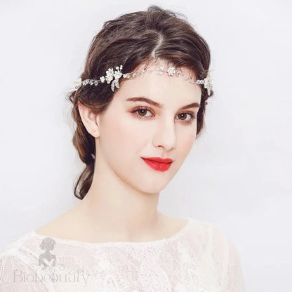 Wendy Pearl Crystal Long Bridal Hair Vine