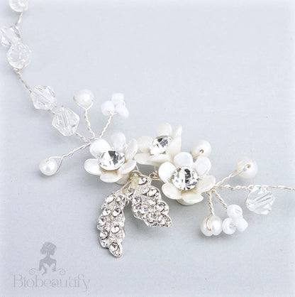 Wendy Pearl Crystal Long Bridal Hair Vine