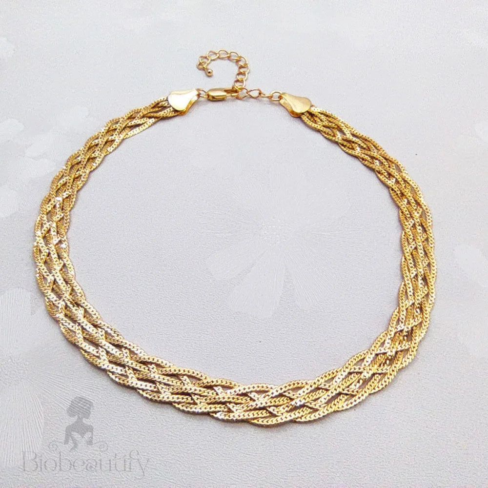 Wheat Chain Braided Choker Necklace In Gold