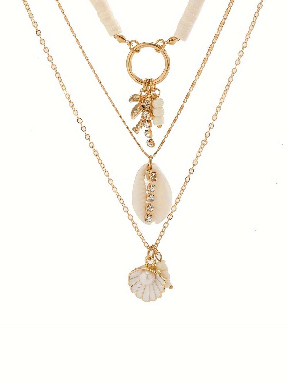 Layered Seashell Pendant Necklace For Beach Enthusiasts