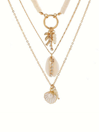 Layered Seashell Pendant Necklace For Beach Enthusiasts