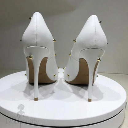 White Matte Spike Pointy Toe High Heel Party Shoes For Women