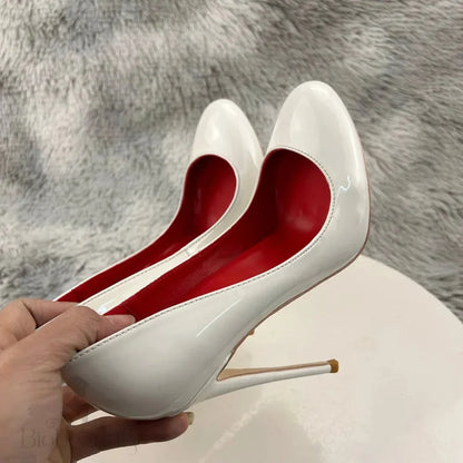 White Patent Slip On High Heels For Women