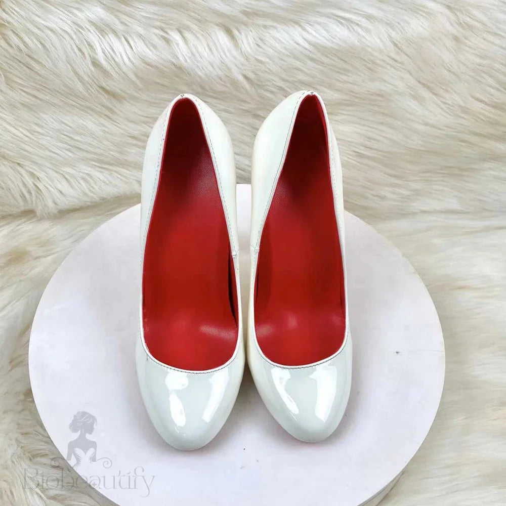 White Patent Slip On High Heels For Women