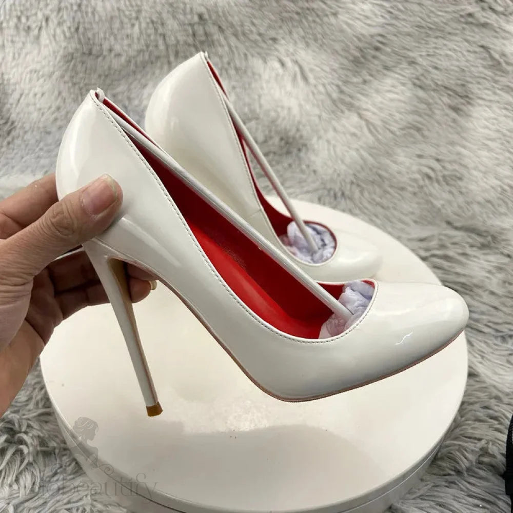 White Patent Slip On High Heels For Women