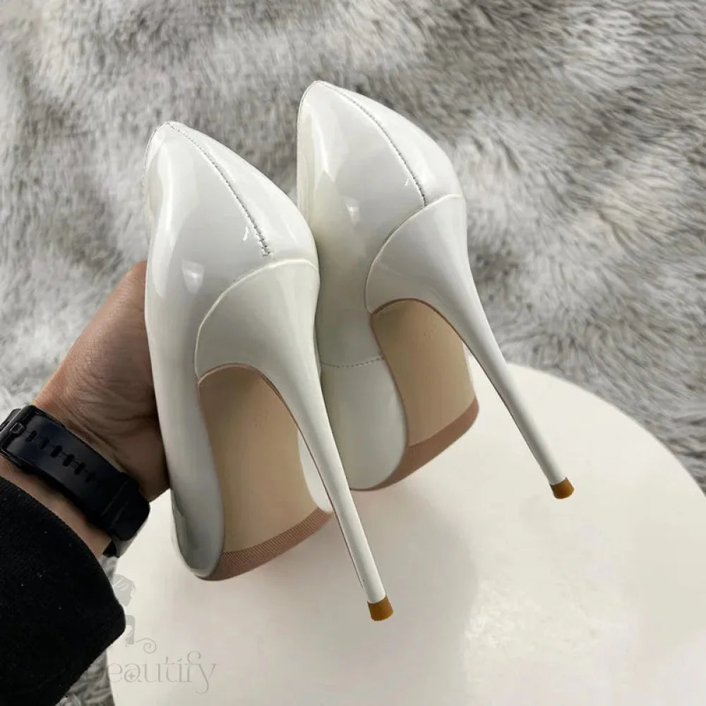 White Patent Slip On High Heels For Women