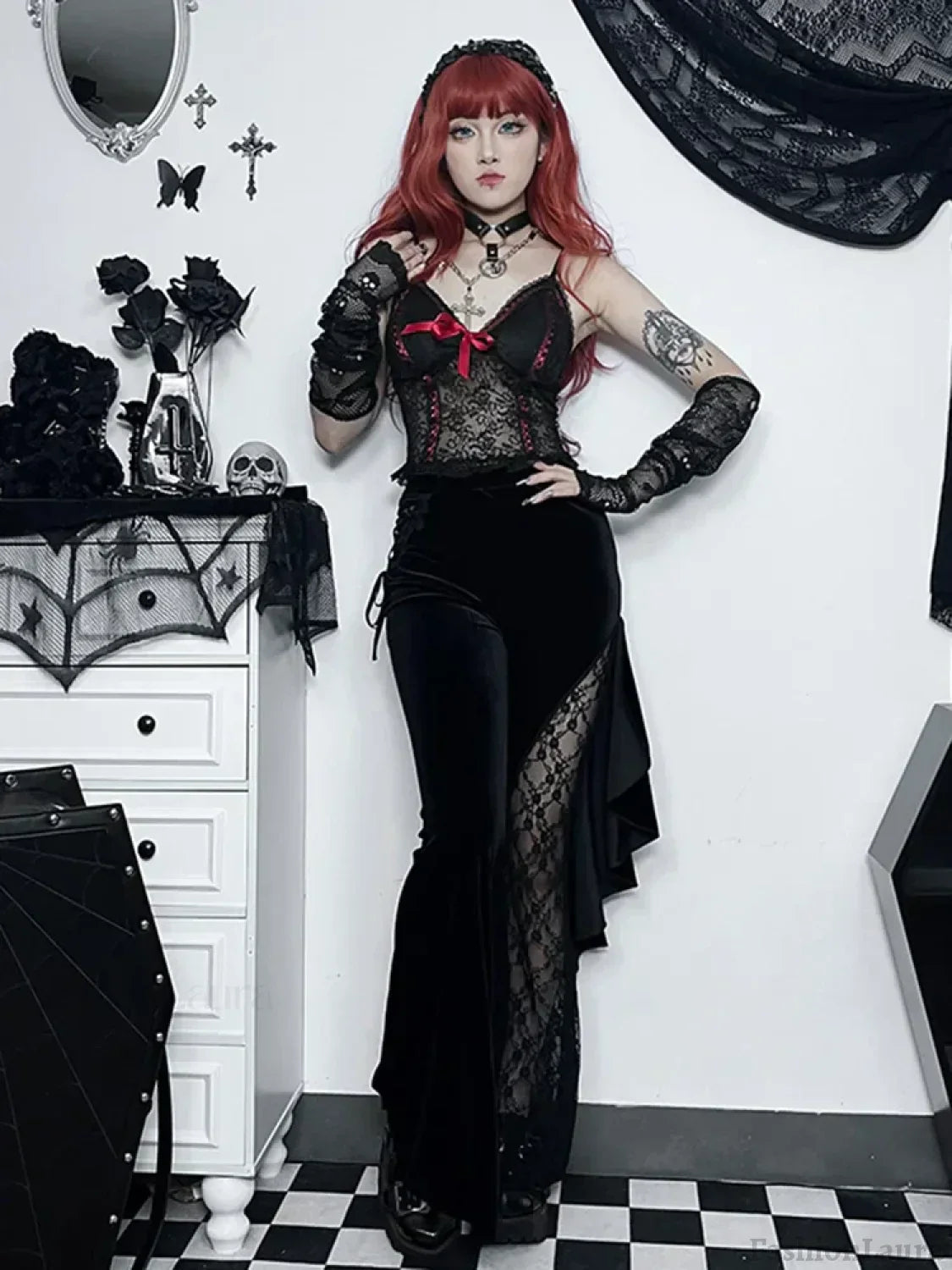 Wide Leg Gothic Halloween Pants Black / S