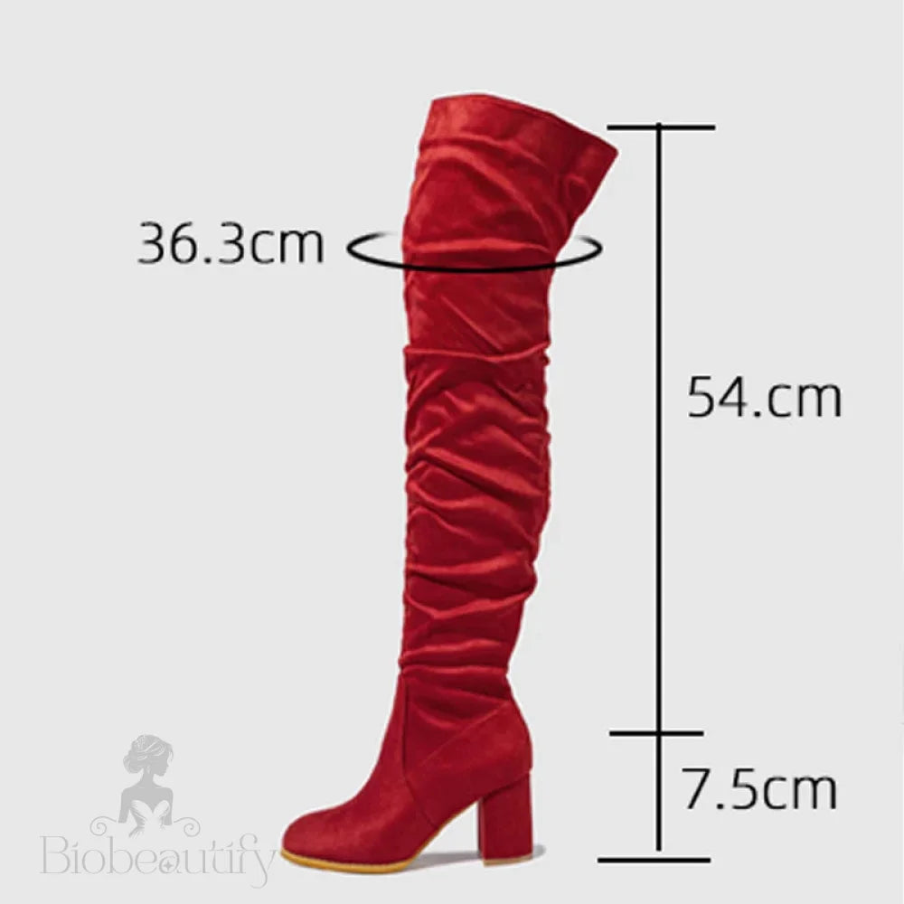 Winter Zipper Women Over-The-Knee Boots Fashion Flock Square Heel Shoes